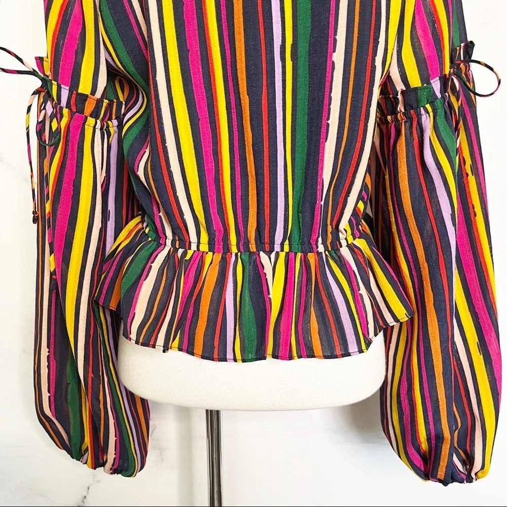 Tularosa Striped Balloon Sleeve Peplum Top - Picture 8 of 11